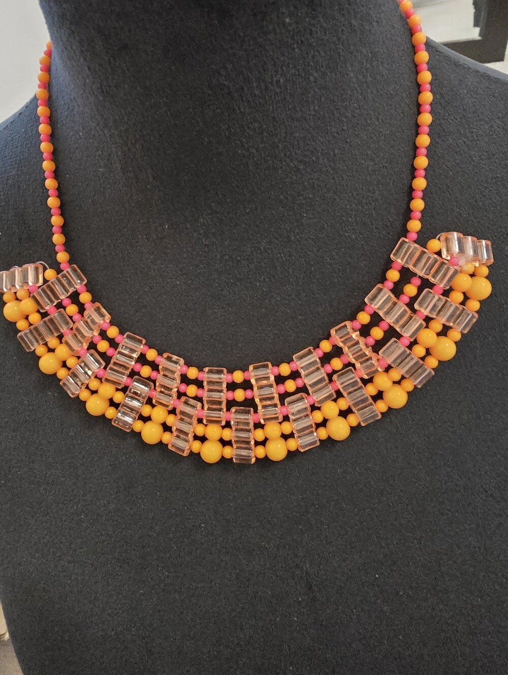 New Lydell NYC Orange and Pink Beaded Statement Necklace. COSTUME JEWLERY